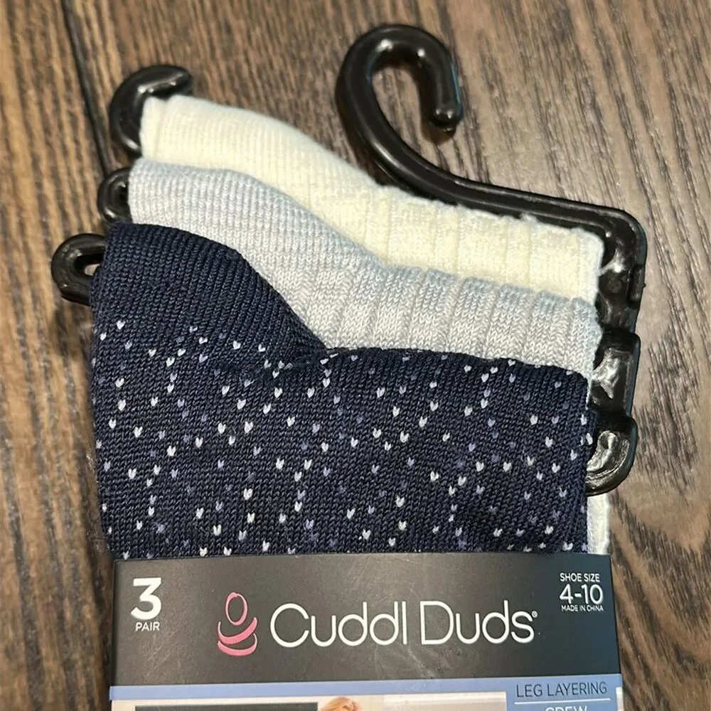 Cuddl Duds Plushfill Crew Socks 3-Pack NEW Navy Grey White Warm Cozy Size 4-10